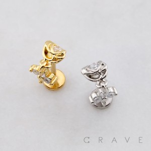 CZ ROSE DANGLE MULTI CZ FLOWER CLOVER THREADLESS (PUSH IN) 316L SURGICAL STEEL LABRET SET